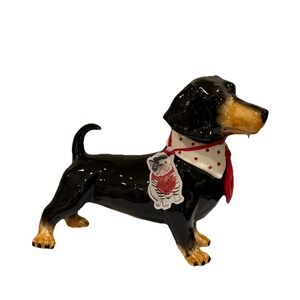 Blue Sky Clayworks Black Dachshund Dog Valentine Shirt Collar & Red Neck Tie NWT